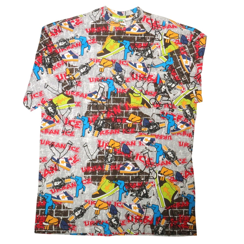 Vintage Urban Ice T-Shirt Hip Hop Streetwear Graffiti AOP Cotton USA Men 4XL